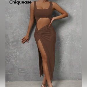 SHEIN Brown Cutout Twist Maxi Dress with Side Slit